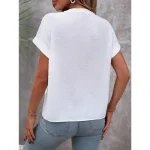 Women's Shirt Button Down Blouse Solid Color Stylish Casual Short Sleeve Notched Neck Regular Tops Daily Buttons White Summer 2025 - Image 3