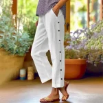 Women's Cotton Linen Pants Cropped Pants Fashion Casual Ankle-Length Mid Waist Plain Elastic Waist Breathable Comfortable Street Daily Wear Going out