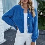 Women's Sweater Pullover Sweater Fuzzy Jumper Crew Neck Ribbed Knit Button Knitted Fall Winter Outdoor Daily Weekend Casual Soft Long Sleeve Pure Colo