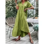 Women's Blue Sky Blue Green Summer Spring Maxi Dress Cotton Linen Dresses Casual Dress Basic Modern Daily Weekend Loose Fit Plain V Neck 2025 - Image 2