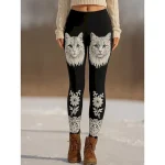 Women's Leggings Vacation Vintage Ethnic Style Full Length High Waist Graphic Cat 3D Print Quick Dry Breathability Soft Stretchy Outdoor Home Causal B - Image 2