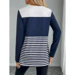 Women's T shirt Crew Neck Long Sleeve Tunic Striped Casual  Regular Tops Daily Print Blue Spring Fall 2025 - Image 3