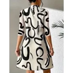 Women's Geometric Stand Collar Mini Dress 3/4 Length Sleeve Spring Fall 2025 - Image 3