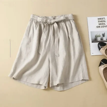 Women's Cotton Linen Shorts Shorts Slacks Casual Short Natural Plain Pocket Elastic Waist Outdoor Comfortable Vacation Holiday Apricot Black White Blu
