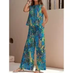 Women's Elegant Fashion Streetwear Two Piece Sets Blouse Vest Pants Trousers Sleeveless Crew Neck Outdoor Work Casual Floral Print Vacation Vintage Da