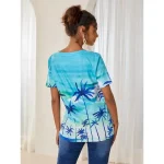 Women's T Shirt Plants Hawaiian Short Sleeve V Neck Regular Tops Vacation Print Green Summer 2025 - Image 4