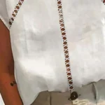 Women's Cotton Linen/Linen Like Shirt Solid Color Bohemia Daily Stylish Long Sleeve Shirt Collar Regular Tops Daily Holiday Going out Patchwork White - Image 3