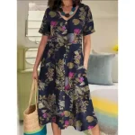 Women's Yellow Navy Blue Purple Summer Spring Midi Dress Cotton Linen Dresses Casual Dress Cotton Summer Dress Basic Casual Outdoor Vacation Daily Loo