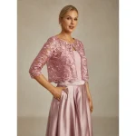 Women's Lace Tops Jacket Floral Elegant Party Crew Neck Crop Tops Wedding Guest Party Evening Wear Lace Embroidered Blush Pink Summer Spring Fall 2025 - Image 2