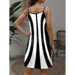 Women's Mini Dress A Line Dress Slip Dress Off The Shoulder Dress Vacation Casual Going out Beach Regular Fit Graphic Geometric Sleeveless V Neck Whit - Image 2