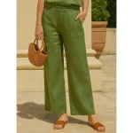 Women's Cotton Linen Wide Leg Chinos Ethnic Style Basic Casual Full Length Medium Waist Plain Pocket Comfort Outdoor Inelastic Causal Daily Black Whit - Image 5