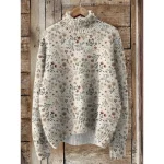 Women's Sweater Cardigan Elegant Fashion Streetwear Floral Turtleneck Floral Buttons Knitted Long Sleeve Regular Tops Knit Outdoor Daily Weekend Yello