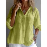 Women's 100% Cotton Shirt Solid Color Plain Stylish Casual Long Sleeve Shirt Collar Regular Tops Daily Holiday Buttons White Yellow Pink Blue Summer S - Image 5