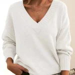 Women's Sweater Casual Sweater Fashion Streetwear Stylish Solid Color V Neck V Neck Long Sleeve Regular Tops Knit Work Black White Fall Winter 2025 - Image 5
