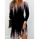 Women's Mini Dress Crew Neck Long Sleeve Sheath Dress Petite Dress T Shirt Dress Tee Dress Elegant Stylish Street Casual Regular Fit Floral Pink Summe
