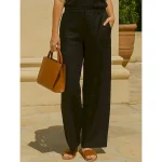 Women's Cotton Linen Wide Leg Chinos Ethnic Style Basic Casual Full Length Medium Waist Plain Pocket Comfort Outdoor Inelastic Causal Daily Black Whit - Image 4