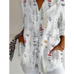 Women's Shirt Button Down Tunic Shirt Collar Long Sleeve Floral Graphic Daily Stylish Retro Vintage Regular Tops Daily Holiday Going out s White Sprin