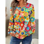 Women's T shirt Crew Neck Long Sleeve Tunic Graphic Casual  Regular Tops Daily Print Orange Spring Fall 2025 - Image 3