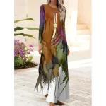 Women's Maxi Dress Shift Dress A Line Dress Party Casual Boho Daily Date Going out Regular Fit Ombre Graphic Tie Dye Long Sleeve Crew Neck Red Blue Or - Image 4