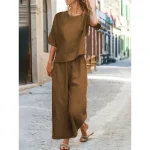 Women's Cotton Linen Sets Two Piece Sets Pure Color Hot Casual Comfort Home Daily Spring Fall 2025 - Image 2