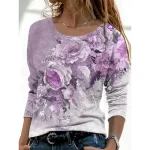 Women's T Shirt Ombre Floral Graphic Vintage Fashion Stylish Long Sleeve Round Neck Regular Tops Daily Weekend Print Yellow Pink Blue Purple Gray Spri - Image 3