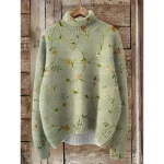 Women's Sweater Cardigan Elegant Fashion Streetwear Floral Turtleneck Floral Buttons Knitted Long Sleeve Regular Tops Knit Outdoor Daily Weekend Yello - Image 2