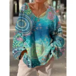 Women's Sweater Casual Soft Floral Graphic Ribbed V Neck Knitted Print Long Sleeve Regular Tops Knit Outdoor Daily Weekend Pink Blue Fall Winter 2025