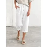 Women's Cotton Linen Pants Chinos Fashion Streetwear Calf-Length High Waist Plain Pocket Elastic Waistband Comfy Soft Comfortable Micro-elastic Outdoo - Image 2