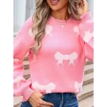 Women's Valentine Pink Sweater Pullover Elegant Color Block Crew Neck Knitted Long Sleeve Regular Tops Knit Fashion Streetwear Outdoor Daily Weekend P - Image 3