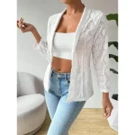 Women's Jacket Dailywear Lace Solid Color Windproof Vintage Regular Fit Outerwear Long Sleeve Spring White S 2025