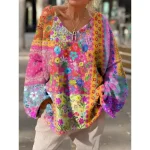 Women's Sweater Casual Soft Floral Graphic Ribbed V Neck Knitted Print Long Sleeve Regular Tops Knit Outdoor Daily Weekend Pink Blue Fall Winter 2025 - Image 2