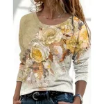 Women's T Shirt Ombre Floral Graphic Vintage Fashion Stylish Long Sleeve Round Neck Regular Tops Daily Weekend Print Yellow Pink Blue Purple Gray Spri - Image 4