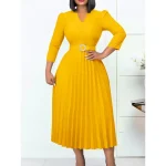 Women's Work Dress Casual Dress A Line Dress Fashion Daily Midi Dress Ruched Patchwork V Neck Long Sleeve Plain Regular Fit Yellow Red Blue Fall Winte