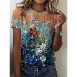 Women's T Shirt Floral Graphic Plants Vintage Stylish Classic Short Sleeve Crew Neck Round Neck Regular Tops Daily Print Black Blue Orange Summer Spri