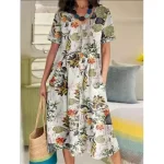 Women's Yellow Navy Blue Purple Summer Spring Midi Dress Cotton Linen Dresses Casual Dress Cotton Summer Dress Basic Casual Outdoor Vacation Daily Loo - Image 2