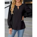 Women's Blouse Solid Color Elegant Stylish Basic Long Sleeve Crew Neck Regular Tops Daily Black White Blue Khaki Summer Spring 2025 - Image 4