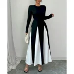 Women's Long Dress Maxi Dress Graduation Dress Casual Dress Fashion Modern Outdoor Vacation Daily Regular Fit Color Block Long Sleeve Crew Neck Black - Image 4