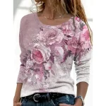 Women's T Shirt Ombre Floral Graphic Vintage Fashion Stylish Long Sleeve Round Neck Regular Tops Daily Weekend Print Yellow Pink Blue Purple Gray Spri