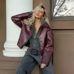 Women's Faux Leather Jacket Winter Jacket Windproof Zipper Oversized Elegant Vintage Fashion Daily School Casual Daily Short Turndown Loose Fit Long S - Image 2