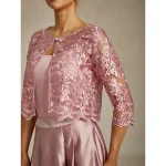 Women's Lace Tops Jacket Floral Elegant Party Crew Neck Crop Tops Wedding Guest Party Evening Wear Lace Embroidered Blush Pink Summer Spring Fall 2025 - Image 4