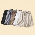 Women's Cotton Linen Shorts Shorts Slacks Casual Short Natural Plain Pocket Elastic Waist Outdoor Comfortable Vacation Holiday Apricot Black White Blu - Image 2