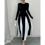 Women's Long Dress Maxi Dress Graduation Dress Casual Dress Fashion Modern Outdoor Vacation Daily Regular Fit Color Block Long Sleeve Crew Neck Black - Image 3
