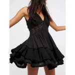 Women's Lace Dress Mini Dress Lace Patchwork Vacation Beach Sexy Casual Spaghetti Strap Sleeveless Black White Dark Blue Color 2025