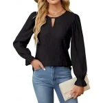 Women's Blouse Solid Color Elegant Stylish Basic Long Sleeve Crew Neck Regular Tops Daily Black White Blue Khaki Summer Spring 2025 - Image 2