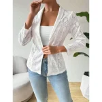 Women's Jacket Dailywear Lace Solid Color Windproof Vintage Regular Fit Outerwear Long Sleeve Spring White S 2025 - Image 4