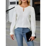 Women's Blouse Solid Color Elegant Stylish Basic Long Sleeve Crew Neck Regular Tops Daily Black White Blue Khaki Summer Spring 2025 - Image 5