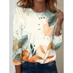 Women's T shirt Crew Neck Long Sleeve Tunic Floral Graphic Casual  Regular Tops Daily Print Yellow Spring Fall 2025 - Image 2