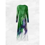 Women's Maxi Dress Shift Dress A Line Dress Party Casual Boho Daily Date Going out Regular Fit Ombre Graphic Tie Dye Long Sleeve Crew Neck Red Blue Or - Image 5