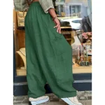 Women's Wide Leg Baggy Pants Solid Color Bloomers Fashion Basic Full Length Medium Waist Plain Pocket Elastic Waist Comfort Outdoor Micro-elastic Vaca - Image 5