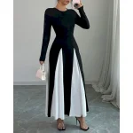 Women's Long Dress Maxi Dress Graduation Dress Casual Dress Fashion Modern Outdoor Vacation Daily Regular Fit Color Block Long Sleeve Crew Neck Black